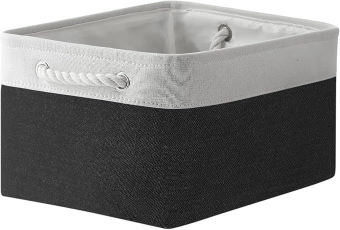 Storage Bins for Shelves - 1 Pack 15.7x11.8x8.3 inch Canvas Storage Basket for Organizing Cubes Gift Dog Cloth Toy (White & Black) by TheWarmHome