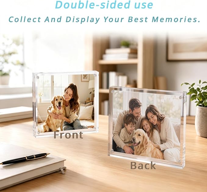 Meetu Acrylic 4x4 Picture Frame Clear Two Sided Desk Photo Frame Magnetic Frame Inner Size 3x3 with Gift Pack for Display Family Pictures Baby Photos Friends Pictures or Pet Dog Picture（2 Pack） - Image 5
