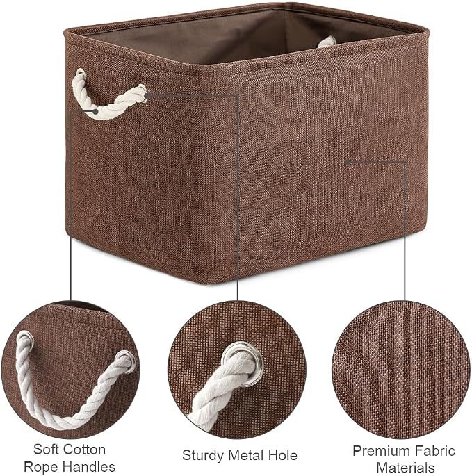 Organization and Storage Basket for Shelves - 3 Pack 16x12x12 inch Fabric Storage Cubes, Cube Storage Bin for Organizing Closet Cloth Organizer Gift Toy (White & Brown) - Image 6