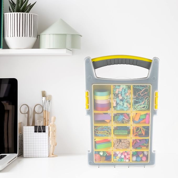Stalwart Storage Organizer Tool Box Set, Yellow/Black, Set of 4 | Plastic Clear Top Bins for Small Parts, Crafting Supplies, and Hardware Organizers with 3 Sizes of Compartments - Image 3
