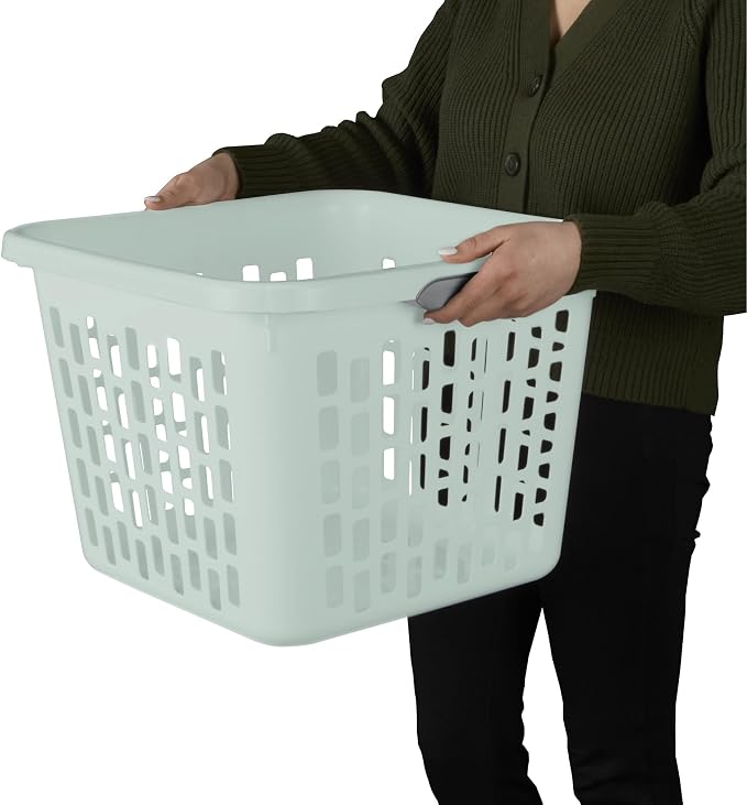 Sterilite Laundry Basket, Plastic Clothes Hamper, Large Square Bin with Comfort Grip Handles and Reinforced Rim, 1.5 Bushel Capacity, Mint, 12 Pack - Image 6