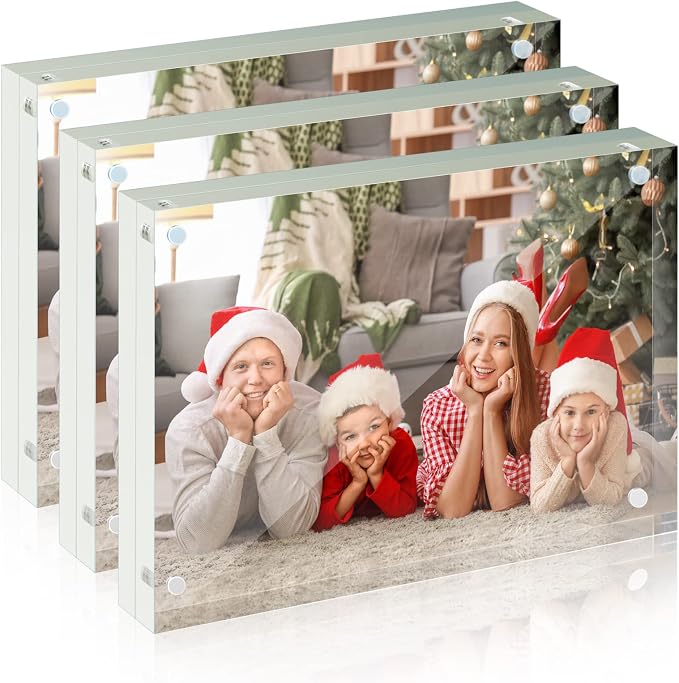 SYNTRIFIC 5x7 Acrylic Frame 3 Pack, 20mm Clear Magnetic Picture Frames Bulk | Clear Lucite Frames, Stand on Desk, Horizontal and Vertical, Frameless, Floating Effect Photo Display by SYNTRIFIC