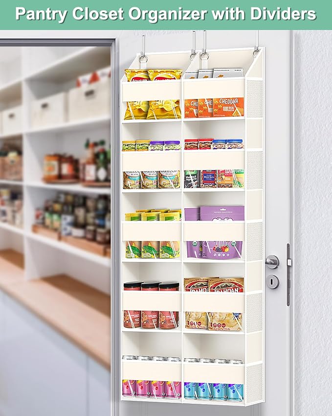 Heavy Duty Over The Door Organizer 5 Tiers, Extra Large Behind Door Storage of 10 Big Front & 10 Mesh Pockets, 80lb Weight Capacity, Hanging Doors Storage for Closet Bedroom Nursery, Beige - Image 7