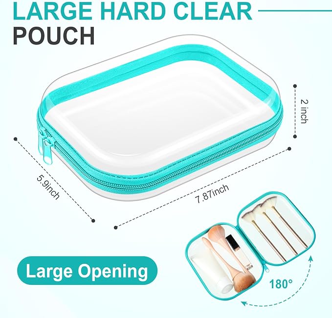 Sanwuta 6 Clear Hard Zipper Case,Teal,7.87 X 5.9 X 2 Inch | Pencil Case Pouches ,Makeup Bag,Plastic Toiletry Diaper Bag ,Travel Toy Storage,Waterproof Organizer Bins - Image 2