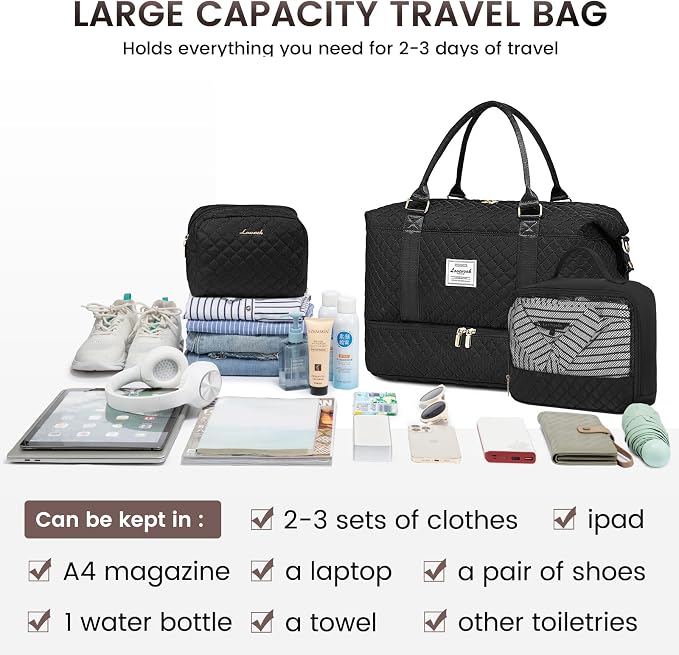 LOVEVOOK Travel Duffle Bag,Weekender Bags for Women with Shoe Compartment，Carry on Overnight Bag with Toiletry Bag,Gym Duffel Bag with Wet Pocket, Hospital Bags for Labor and Delivery - Image 4