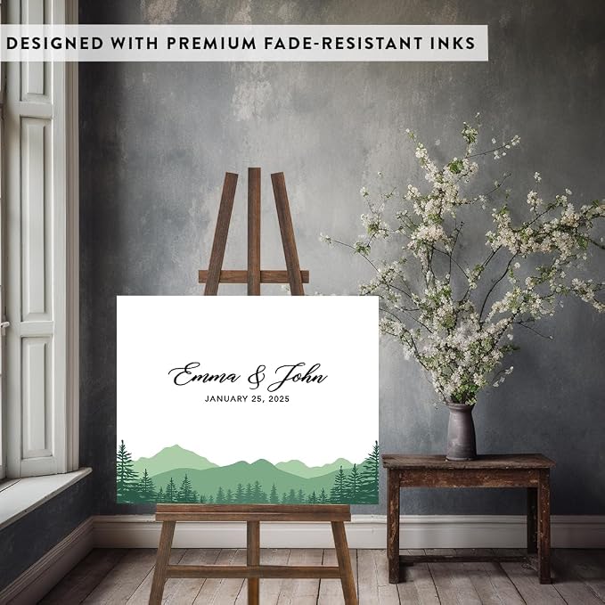 Andaz Press Custom Large Canvas Guest Book Alternative, 16 x 20 Inches, Mountain Forest Trees Horizontal Woodland Personalized Sign - Rustic Theme - Image 3