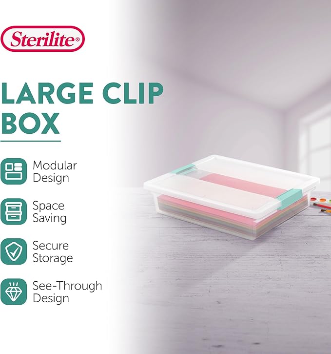 Sterilite Clip Box, Stackable Clear Plastic Bins- Large, 12-Pack | Storage Containers with Latching Lids for Writing, Arts or Crafts Supplies - Home, Office, Classroom & Workshop Organization - Image 2
