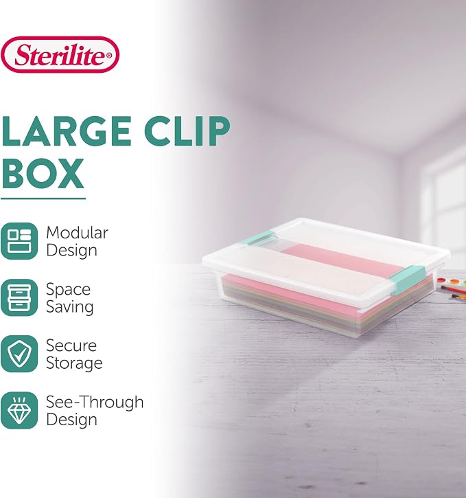 Sterilite Clip Box, Stackable Clear Plastic Bins- Large, 18-Pack | Storage Containers with Latching Lids for Writing, Arts or Crafts Supplies - Home, Office, Classroom & Workshop Organization - Image 2