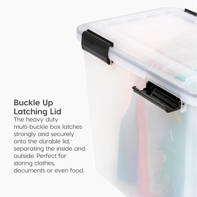 IRIS USA WeatherPro File Box Organizer, Letter/Legal, 32 Qt. Clear | Protect files and paperwork with a durable design featuring secure closure and convenient organization - Image 3