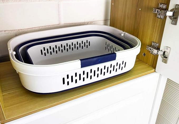 SAMMART 38L (10 Gallon) Collapsible Plastic Laundry Basket - Portable Pop-Up Storage Container/Organizer – Foldable Space Saving Laundry Hamper (2, White/Starry Blue) - Image 9
