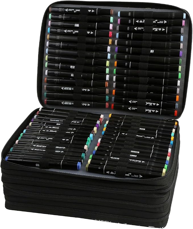 Marker Pen Organizer Case 224 Slots w/Handle & Shoulder Strap | 4-Layer Zipped Pencil Pouch w/Open Front pocket for Gel Pen Markers to Artists, Painters - Image 4
