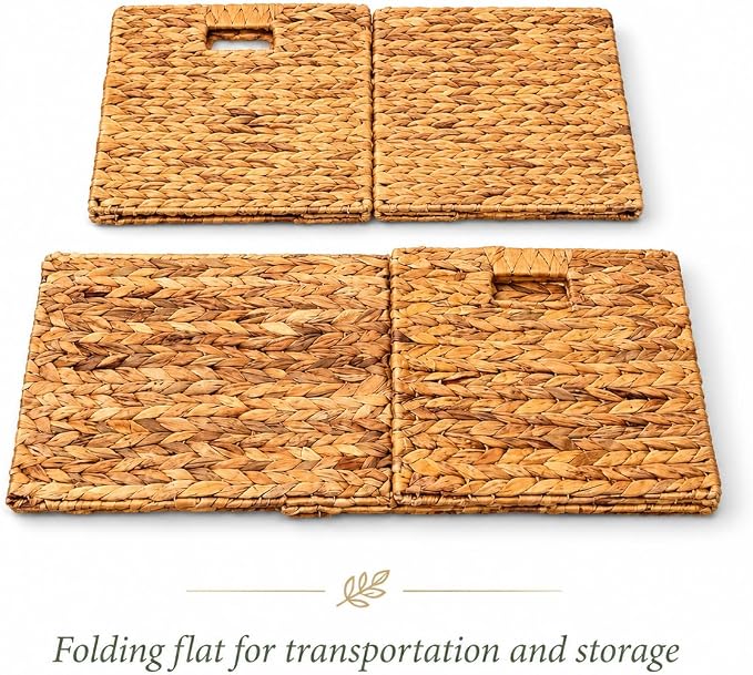 6 Hand-Woven Wicker Storage Baskets 13x11x11in, Water Hyacinth Shelf Bins | ECO-FRIENDLY & SUSTAINABLE - Image 4