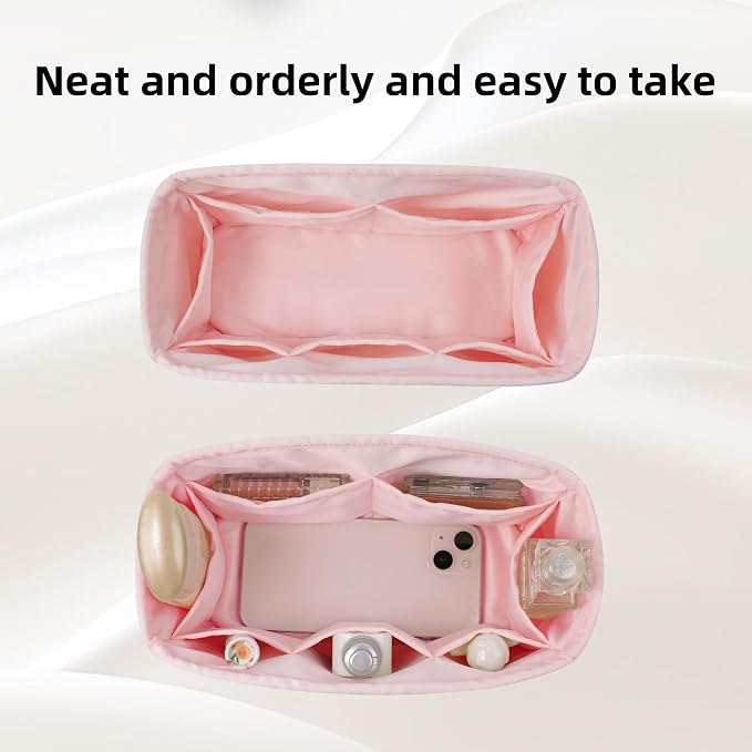 DGAZ Silk Purse Organizer Insert For Dior Book Tote mini/S/M/L，Silky Smooth Bag Organizer，Luxury Handbag & Tote Shaper（Pink，BT-L） | Soft and Lightweight,Perfect Fit,Multi-pocket Storage,Bag Protector,Luxury Bag Care,Handmade,for Smooth Bag Organizer - Image 3