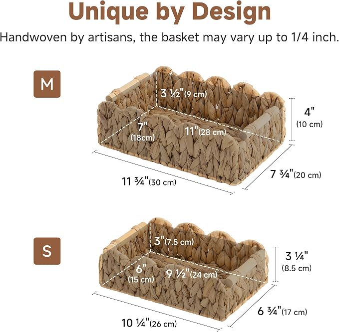StorageWorks Toilet Paper Basket, Back of Toilet Basket with Wooden Handles | Scalloped Wicker Basket for Living Room, Decorative Scalloped Baskets for Storage, Wicker Baskets for Organizing and Decor - Image 3
