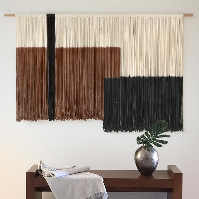 Macrame Wall Hanging Large Dip Dyed Brown Boho Fiber Art Decor 57"W*35"L | Boho Wall Hanging, Large Wall Decor, Woven Fiber Art, Brown Dip Dyed Design, Handmade Textile Artwork,for Bedroom Living Room by FLBER
