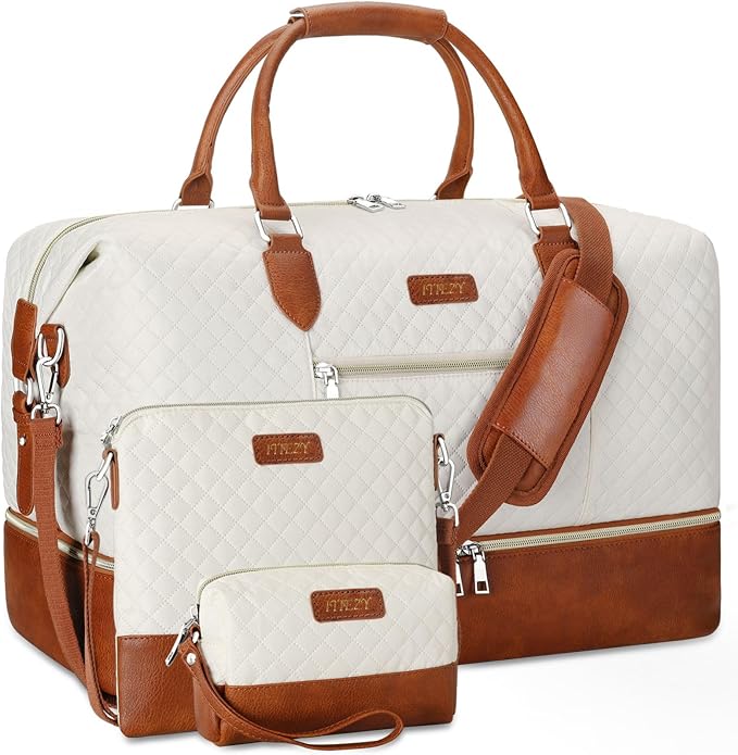 ITIEZY Weekender Bag for Women 21.5" Travel Duffel Large Carry On Bag 3PCS | Nylon Duffel Bag with Waterproof Shoe Compartment, Crossbody Bag and Toiletry Bag, Travel Weekend Hospital Overnight Gym Bag by ITIEZY