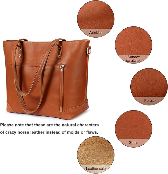 S-ZONE Vintage Genuine Leather Shoulder Bag Work Totes for Women Large | Top Grain Leather, Purse Handbag, Fits Laptop Documents, Luggage Sleeve, Multi Pockets, Work Travel Everyday - Image 7