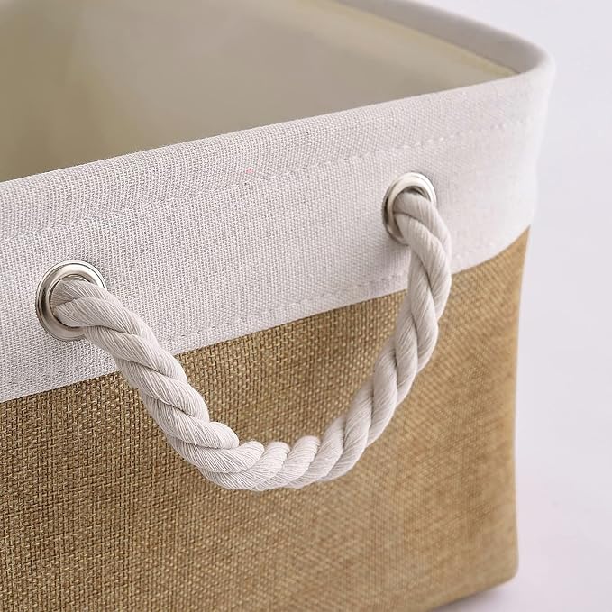 Rectangular Fabric Storage Baskets for Organizing, Shelves, Decorative & Gift (White & Peru) - Image 6