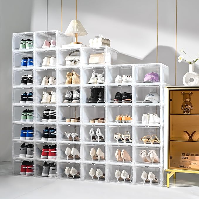 Large Shoe Boxes Clear Plastic Stackable，Drop Front Shoe Box with Clear Door, Shoe Containers For Sneaker Display,Fit up to US Size12 - Image 2