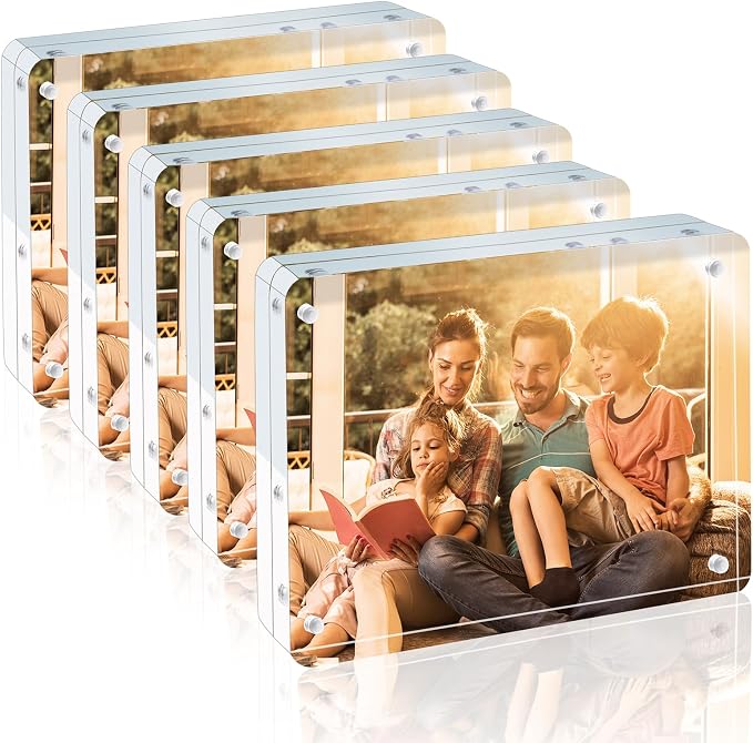 Egofine 3.5x5 Acrylic Frame, 20mm Thicker Frameless Clear Picture Frame | Double Sided Magnetic Picture Frame with Rounded Corner, Free Standing Desktop Display by Egofine