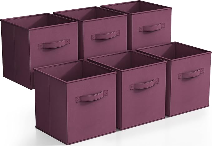 Sorbus Foldable Storage Cubes - 6 Fabric Baskets for Organizing Pantry, Closet, Shelf, Nursery, Playroom, Toy Box, Cubby - 11 Inch Dual Handle Collapsible Closet Organizers and Storage Bins (Purple) by Sorbus