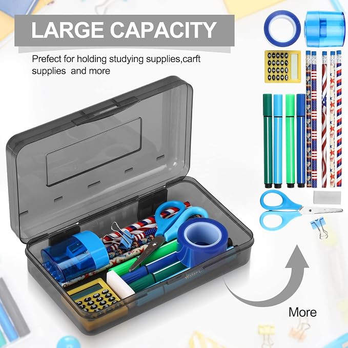 Leelosp 12 Pack Pencil Boxes Bulk, Large Plastic Case,Gray | Stackable Hard Storage Box with Snap Lid for School Classroom, Desk Drawer Organizer, Crayons Markers Kids Supplies - Image 3