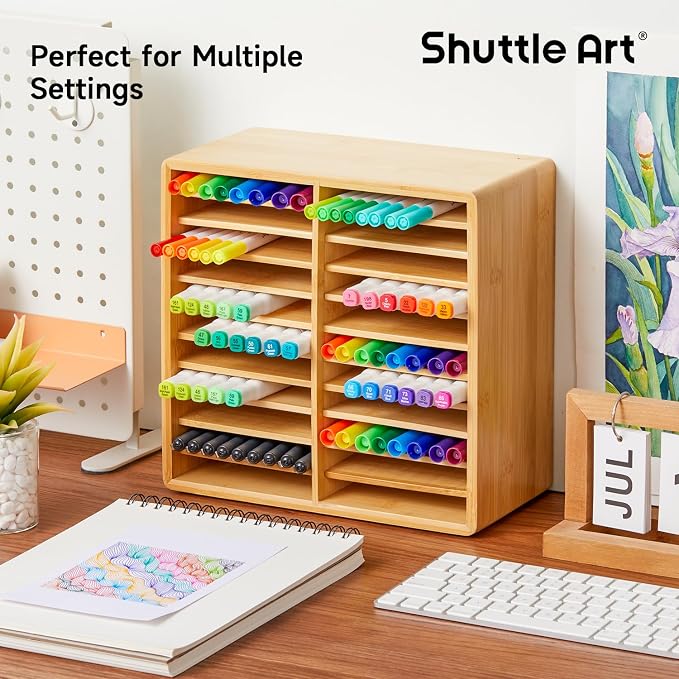 Shuttle Art Marker Organizer, Hold 176 Art Markers, Brush Pens, Pencil Large Holder with 22 Compartments for Home, Classroom, Office Desktop Stationary Storage - Image 6