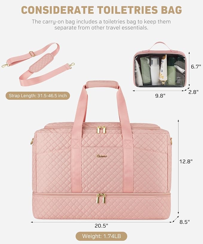 Duffle Bag for Travel, Weekender Bag with Shoe Compartment, Carry On Overnight Bag for Women with Toiletry Bag Duffel Bags with Wet Pocket for Gym Hospital Bags for Labor and Delivery Pink - Image 4