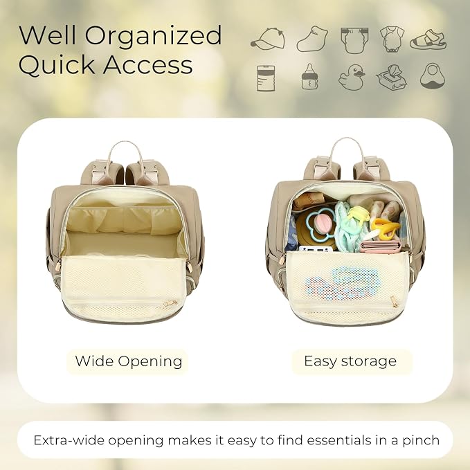 MAPLELILY Large Diaper Bag Backpack, Stylish Baby Travel Diaper Bag, Brown | Lightweight maternity hospital backpack. With changing pad, stroller straps, insulated pocket. Mom, dad, toddler - Image 3