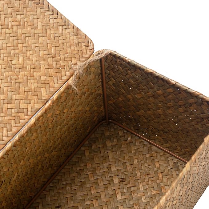 Wicker Basket with Lid, Seagrass Storage Basket, Woven Baskets for Storage, Decorative Storage Baskets for Shelf Organizing, Natural - Image 3