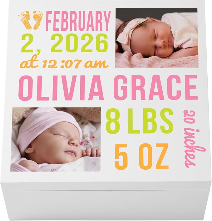 Let's Make Memories Personalized Photo Keepsake Box for New Baby - Memento Storage - Memories Box - Nursery Decor - 12" Sq x 6" H - Bundle of Love - Pink by LetsMakeMemories