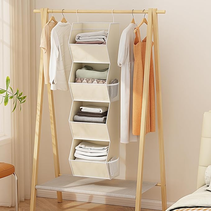 4 Shelf Hanging Closet Organizer Closet Storage for Wardrobe 2 Packs Beige | Hanging Storage Organizer for Closet Organizers and Storage, Hanging Clothes Organizer for Closet Organizer Closet Shelves - Image 2