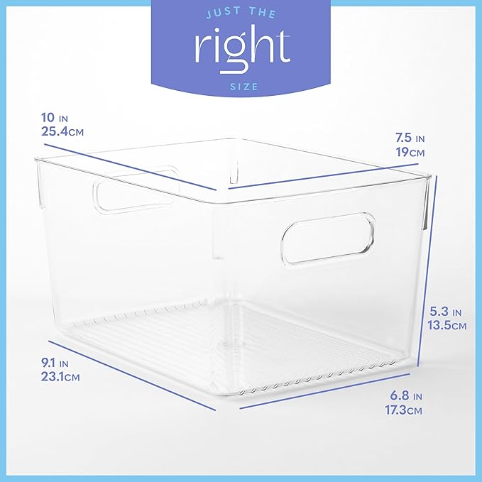 Plastic Food Storage 8 Pack Clear Container Bin with Handles for Organizing Kitchen, Pantry, Refrigerator, Freezer, Pantry, Cabinet, Closet, Bathroom. 10”x7.5”x5.3” - Image 3