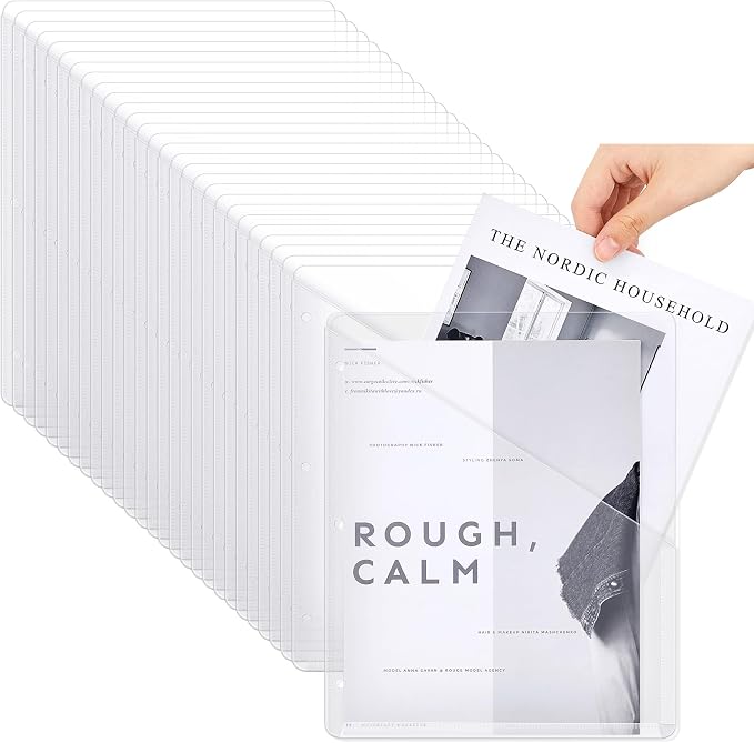 Seajan 150 Pcs Binder Pocket Folders, Clear 3 Ring Binder, White | Plastic Folders Sleeves with 2 Pockets, Poly Slash File Jackets, 3 Hole Punched Dividers for School, Office, Documents by Seajan