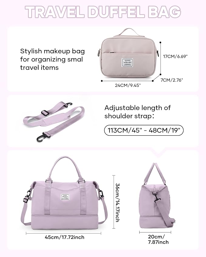 Travel Duffel Weekender Bag Women Tote Carry On Bags With Shoe Compartment | 18x14x8 inches Travel Overnight Bags with Trolley Sleeve for Airplanes Waterproof Sport Tote Gym with Toiletry Bag Purple.. - Image 3