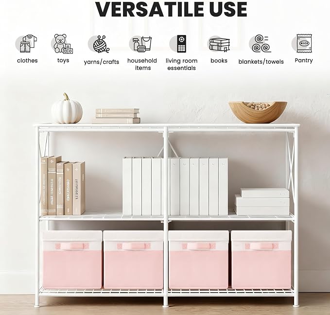 Large Closet Organizer Bins with Lids 8 Pack - Pink Storage Baskets for Shelves Nursery Bedroom Dorm RV - Stackable Decorative Closet Organization Box with Handles for Clothes Purse Blanket Towel - Image 6