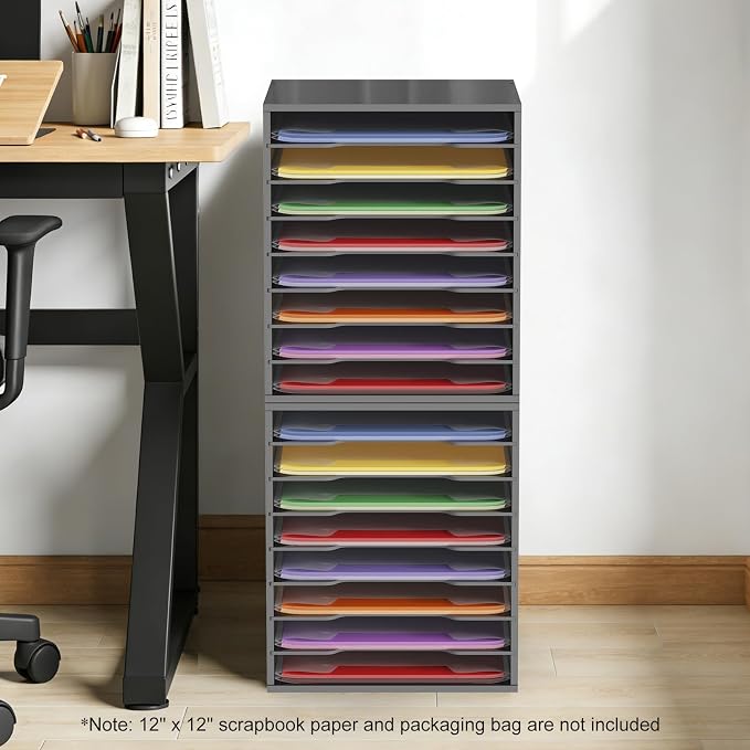 Krafetto 2 Pack Scrapbook Paper Storage Organizer Rack for Holding 12 x 12 Paper Storage Pouch, 8 Large Slots Desktop Papers Organizer Holder, File Sorter for Home Office School, Black - Image 2