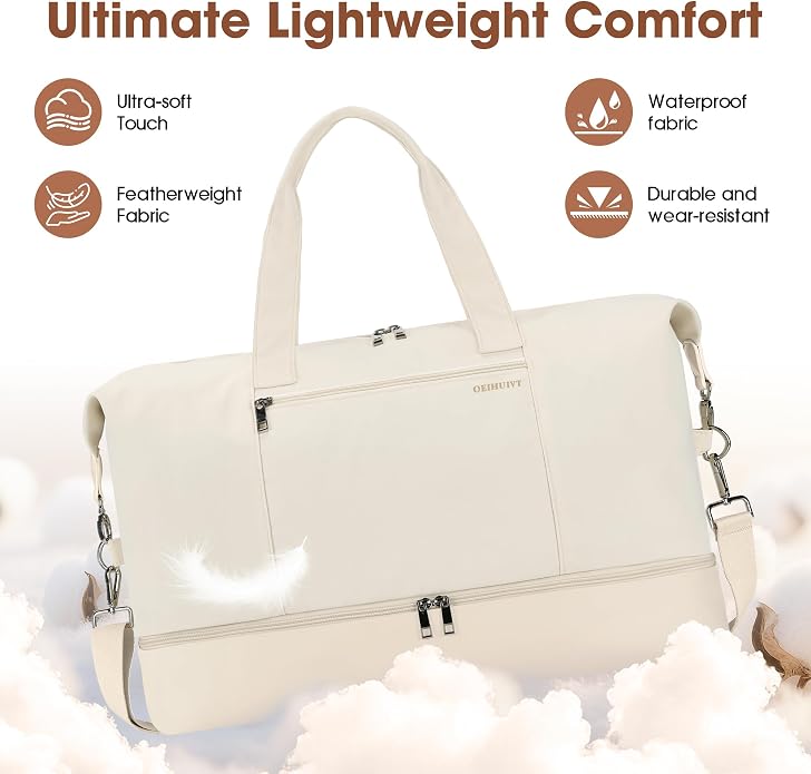 Women's Weekender bag Travel Duffel Bag with Shoe Compartment 21-inch Airline-Approved Carry-On, 2-Piece Overnight Bag Set Personal Item Luggage - Image 2