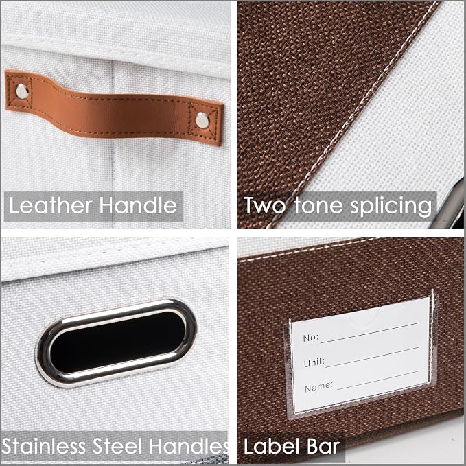 Foldable Storage Bins with Lids [3-Pack] Fabric Collapsible Storage Boxes Baskets Cubes Containers with Handles for Closet Living Room Bedroom (Brown & White 14.9x9.8x9.8'') - Image 4