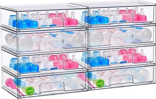 Sorbus Stackable Storage Drawers, Clear Acrylic Pull-Out Organizer (8 Pack) | Wide plastic bins hold baby bottles, cosmetics and bathroom supplies on countertops or inside cabinets and pantries. by Sorbus