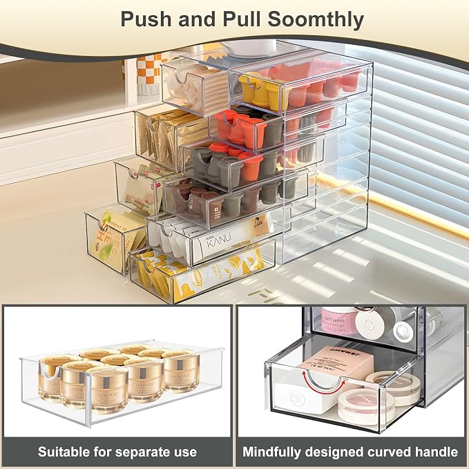 Acrylic Drawer Organizer with 10 Drawers, 2 Set Craft Organizers and Storage, Clear Storage Drawers, Desk Drawer Organizer for Vanity, Office Supplies, Jewelry, Pen - Image 8