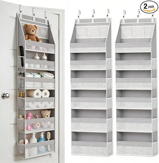 KMSCO Over The Door Organizer 6 Large +13 Mesh Side Pockets | 55lbs capacity, heavy duty non-woven fabric.Ideal for nursery, bathroom, pantry, closet. Grey, 2 Pack by kmsco