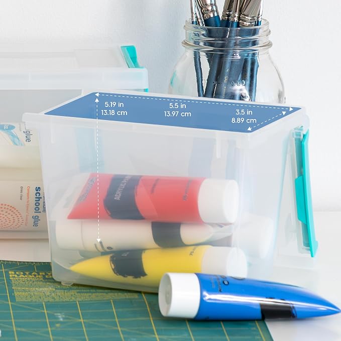 IRIS USA Storage Bins with Lids |Made in USA| 2 Qt Tall - (6-Pack) - Clear | Sensory Craft Organizers, Plastic Clip Box Totes, Flat Containers for Organizing Paper, Office, Art & Study Supplies - Image 3