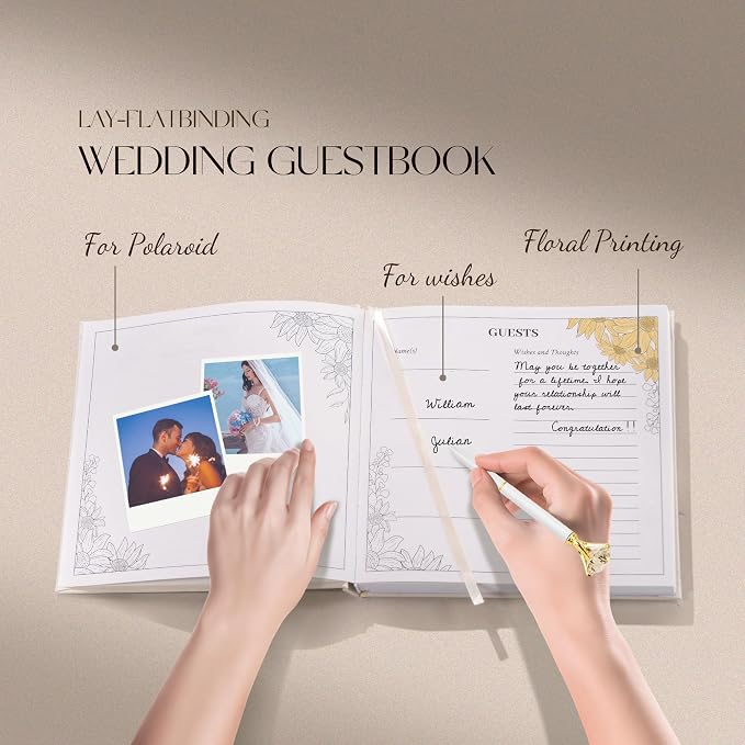 Embroidered Wedding Guest Book—The Perfect Polaroid Guest Book for Wedding Receptions， Birthdays, Baby Showers, and Special Events with 3 Photo Corner Stickers+ 3 DIY pens+1 Diamond Pen(Cream) - Image 3