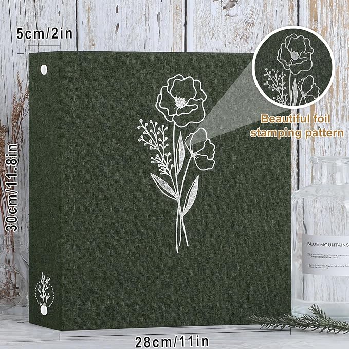 Lanpn 8.5x11 inch Scrapbook Photo Album, Linen Cover Archival Acid Free Top Load 3 Ring Binder Folder Photo Book 8.5 x 11 with 30 Plastic Sleeves 60 Pages (Green) - Image 2