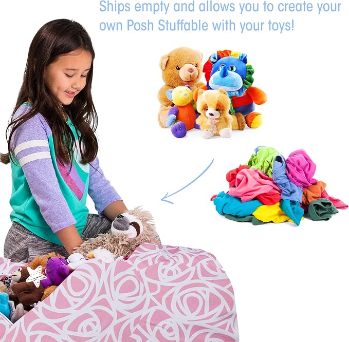 Posh Creations Kids Stuffed Animal Storage Bean Bag Chair Cover - Childrens Toy Organizer, Large-38in, Canvas Roses Pink - Image 3
