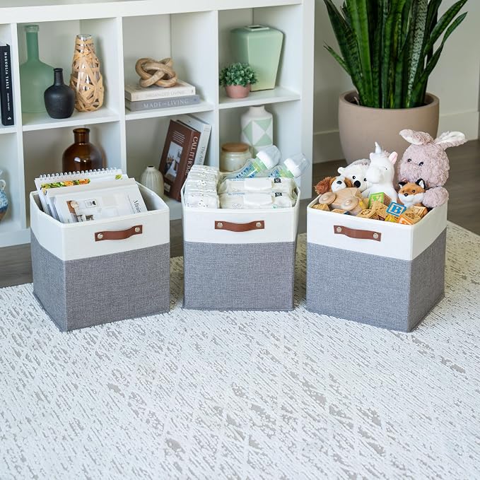 OrganiHaus 12x12 Cube Storage Bins, Set of 4 - Fabric Storage Cubes | Sturdy, holds its shape; odor-free; fits 12-inch cube shelves; vegan leather handles - Image 4