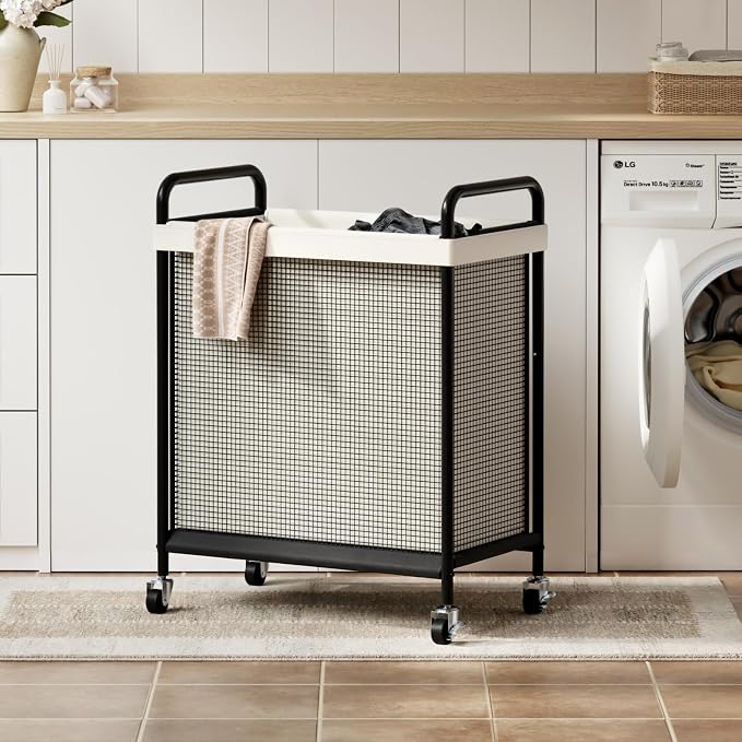 WOWLIVE Rolling Laundry Hamper with Wheels, 90L Laundry Basket | Laundry Sorter with Metal Handle and Removable Bag, Large Clothes Hamper for Laundry Room, Bathroom and Dorm, Beige - Image 8