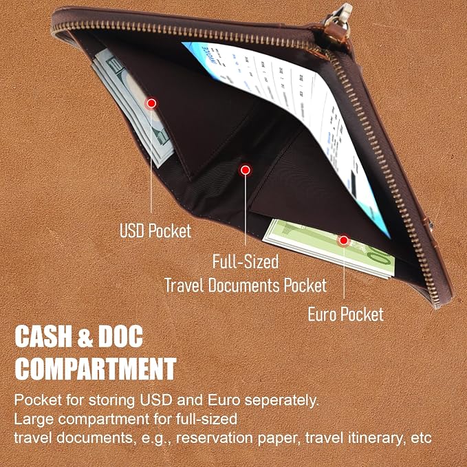 STAR VISTA Lorenzo Full Grain Leather Family Passport Wallet for 4, Large Travel Document Organizer for Exquisite Voyagers, Multi-Currency Compartments, RFID Blocking, AirTag Track, Espresso Brown - Image 4