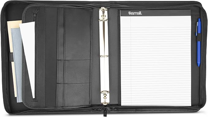 Samsill Professional 1-Inch Zipper Binder Padfolio with iPad Pocket, Interview Document Organizer, Includes Refillable 8.5 x 11 Inch Writing Pad and Pen Loop, Black - Image 4